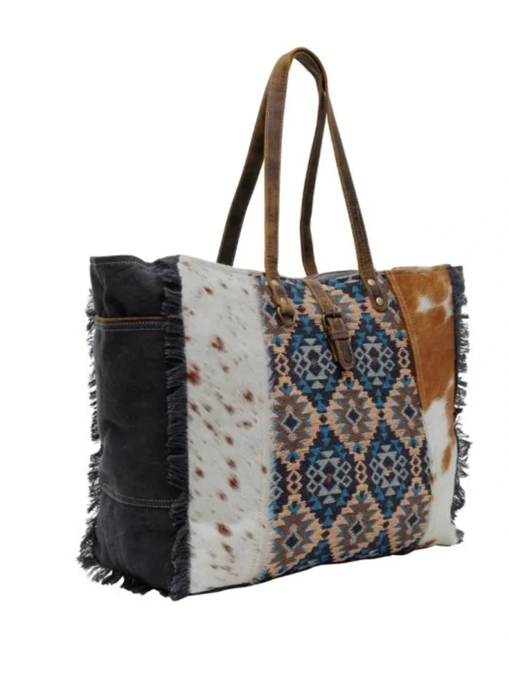 Myra Vanessia Weekender Bag Cowhide Leather Canvas Aztec Western NWT